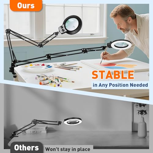12X 30X Magnifying Glass with Light and Stand (12X 30X 35 INCH Clamp)