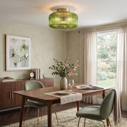 3 Light Gold Flush Mount Ceiling Light (Gold/Green-Full)
