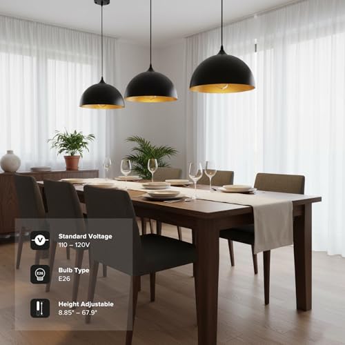 3 Pack Black Pendant Lights Kitchen Island (Black & Gold / 11.8 inch (3PCS))