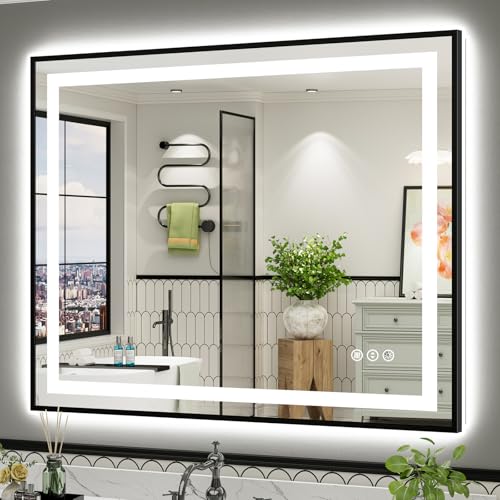 48x40 Inch LED Bathroom Mirror with Black Frame (Backlit+front Lit With Black Frame / 48"L x 40"W)
