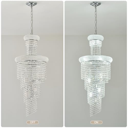 14 Light Spiral Crystal Chandelier Chrome Finish for Foyer Entryway Living Room Dining Room 36'' H X 16'' W X 16'' D (Chrome / 36'' H X 16'' W X 16'' D)