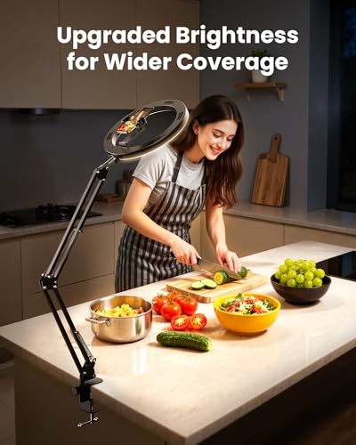 Pro Bright Overhead Ring Light with Clamp for Desk (36.6" tall - High Brightness Clip-On Phone Holder)