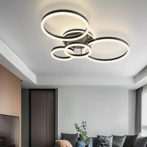 Chloe Flush Mount Ceiling Light (Black Ash / 5 Circles / Warm White)