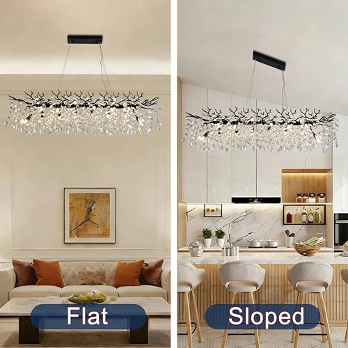 Modern Crystal Tree Branches Chandelier (Black / Rectangular 47.5")