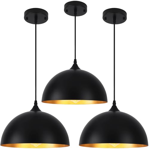 3 Pack Black Pendant Lights Kitchen Island (Black & Gold / 11.8 inch (3PCS))
