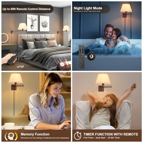 Wall Sconce Plug in (Walnut color-Remote / Large)