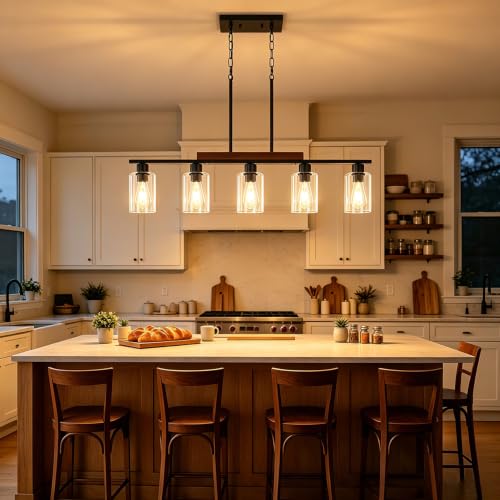 Farmhouse Kitchen Island Lighting Dining Room Light Fixtures Over Table (5-Light Clear Glass)