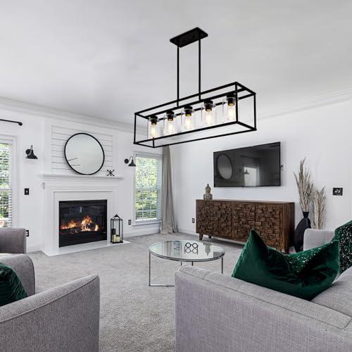 Dining Room Light Fixture Farmhouse Chandelier Over Table Kitchen Pendant Lighting Modern Hanging Lights Industrial Adjustable Height E26 for Living Room