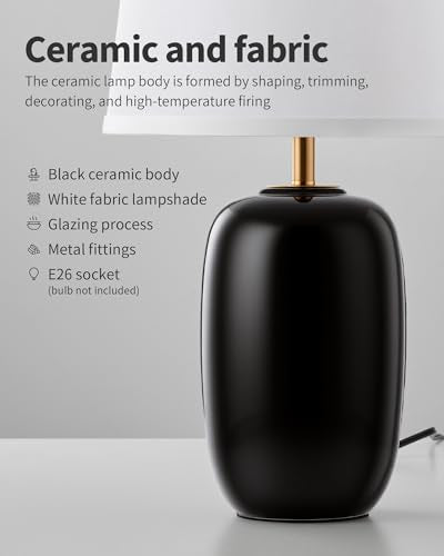 22 Inch Black Ceramic Table Lamps Set of 2 (H22" Black Ceramic + White Shade (2 Pack) / H22 × ∅12.2 inch)