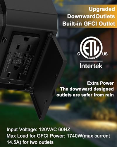 2 Pack Porch Lights with GFCI Outlet (2 Pack / Black)