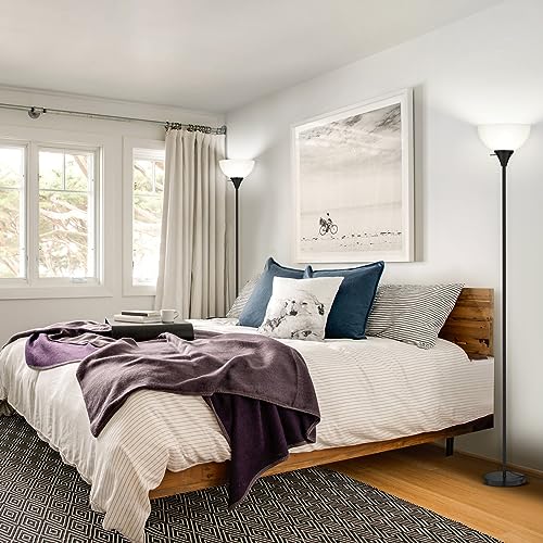 Floor Lamp LED Standing Lamps with White Plastic Shade (Black)