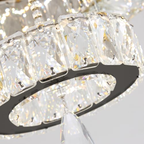 Crystal Chandelier Modern Dimmable LED Crystal Ceiling Light Ring Flush Mount Ceiling Light Fixtures with Remote Control for Living Room Dining Room Bedroom Entryway