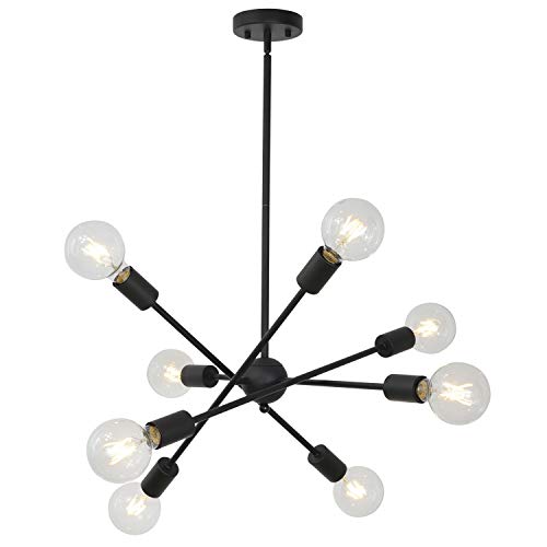 Modern Sputnik Chandelier Brushed Brass Brushed Nickel Black ORB Mid Century Pendant Lighting Industrial Vintage Flush Mount Kitchen Dining Room Ceiling Light Fixture with Adjustable Rods