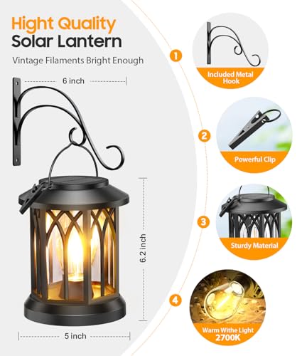 Solar Lanterns Outdoor Waterproof 4 Pack (Classic Black / 4 Pack)