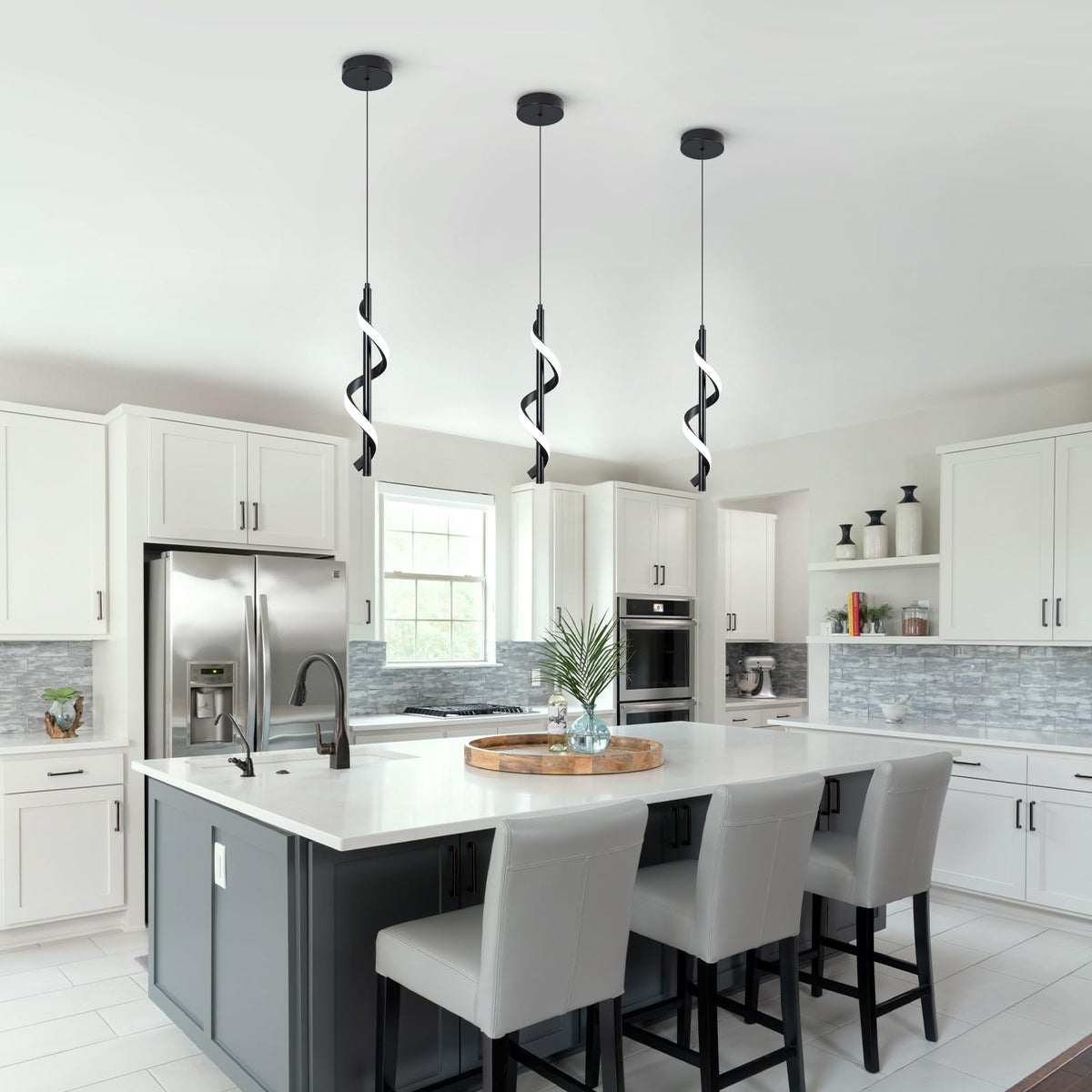 13W Modern Spiral Led Pendant Light Fixture (Black)