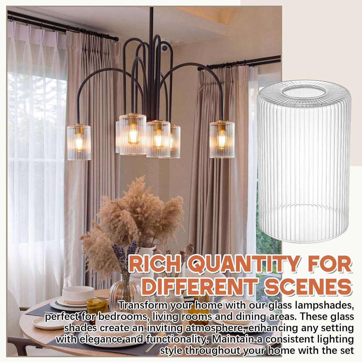 6 Pack Clear Ribbed Glass Lamp Shade 1 (Clear / Ribbed)