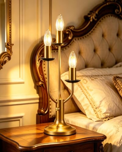 Mid Century Modern Vintage Candelabra Table Lamp Dimmable Gold Lamp (16-Gold 3-Light Candelabra)