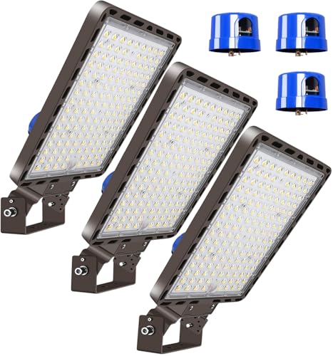 LED Parking Lot Lights 350W LED Flood Lights Outdoor 52500LM 5000K Adjustable Trunnion Mount Dusk to Dawn Area Security Street Lighting Commercial Wall Mount Warehouse Shop Garage IP65 3 Pack (350W/Wall Mount/3 Pack)