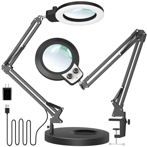 12X Magnifying Glass with Light and Stand (12X 9.06 INCH Base & Clamp)