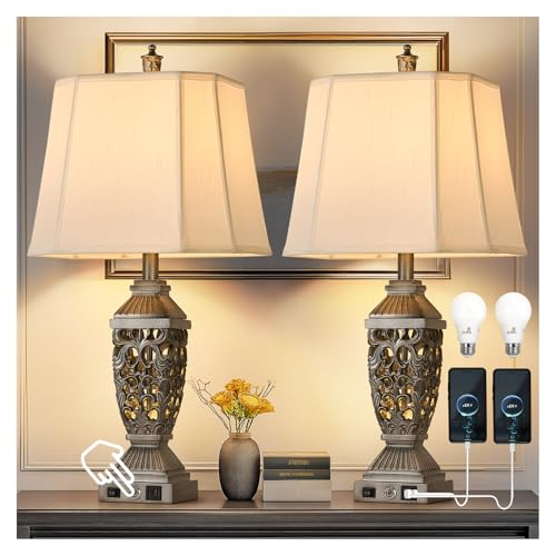 27.5" Touch Control Traditional Table Lamp Set of 2 with USB A+C (Antique Silver-7 / 27.5")
