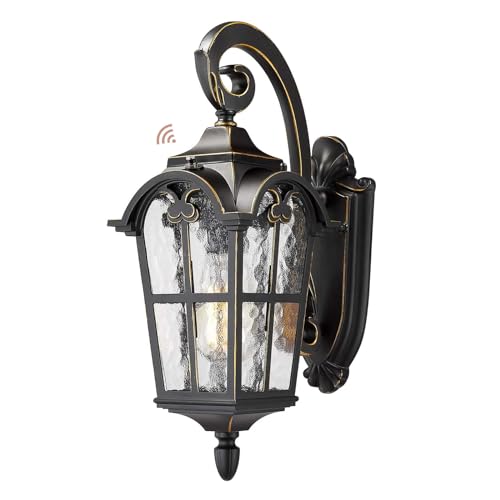 Dusk to Dawn Sensor Outdoor Lighting (Black & Gold Edges - Water Glass / 17.5 Inch - Dusk to Dawn)