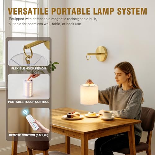 Detachable Wall Sconces Battery Operated With Hanging Hook (Gold / 2 Pack)