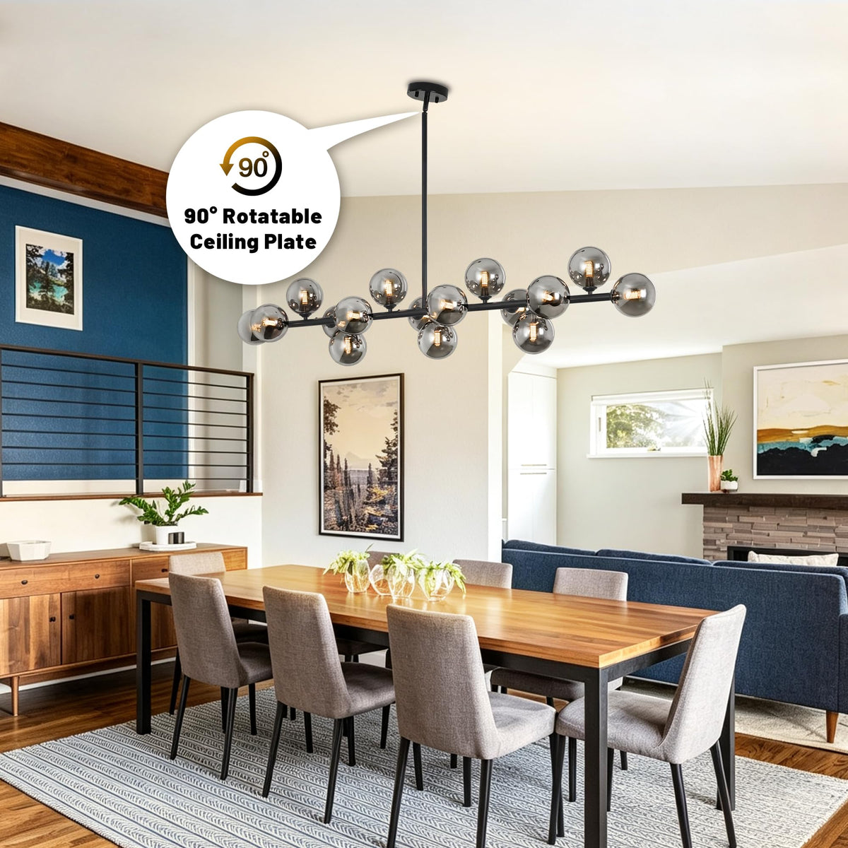 Black Linear Chandelier Mid Century Modern Sputnik Dining Room Chandelier (Black and White / 16 Light)