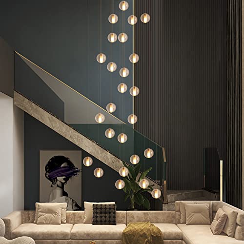 25 Lights Staircase Chandelier for High Ceiling (25 Light / Nickel Canopy)