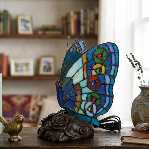 Tiffany Style Table Lamp with Stained Glass Shade (Rounded Wings)