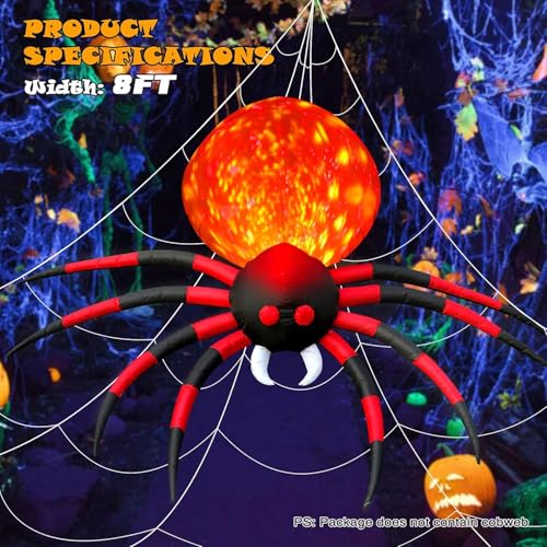 8 FT Halloween Inflatable Spider Outdoor Yard Decor with LED Rotating Flame (8FT Spider)
