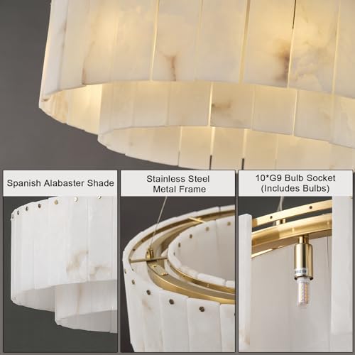 Alabaster Chandeliers D23in Round Chandeliers for Dining Room Small Chandelier Light Fixture for Kitchen Living Room Foyer Entryway Hallway (1-Gold-23in / 23 in)
