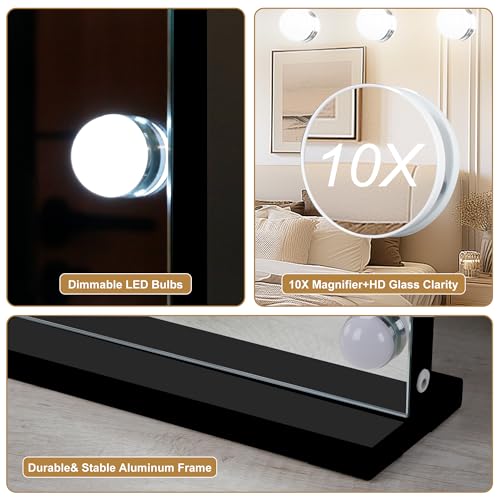 Vanity Mirror with Lights (Black / 26"L x 20"W)