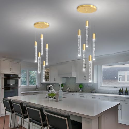 Chandelier Modern Crystal Glam Light Remote Dimmable Linear Crystals Pendant Lighting Fixtures Long Light