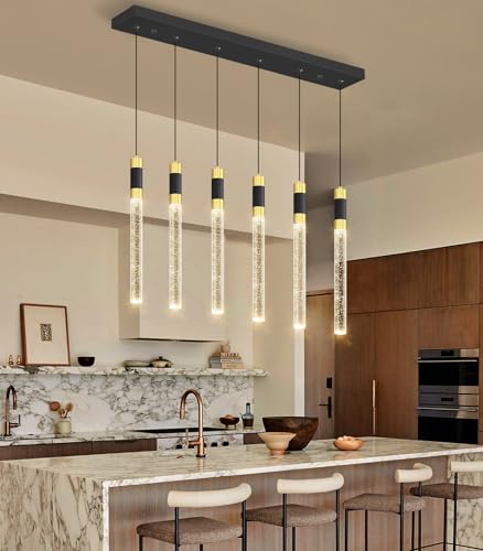 6 Lights Modern Rectangular Chandeliers for Living Room LED Dimmbale Light Fixture Entryway High Ceiling Light Pendants Lighting for Dining Room (6 lights Rectangular)