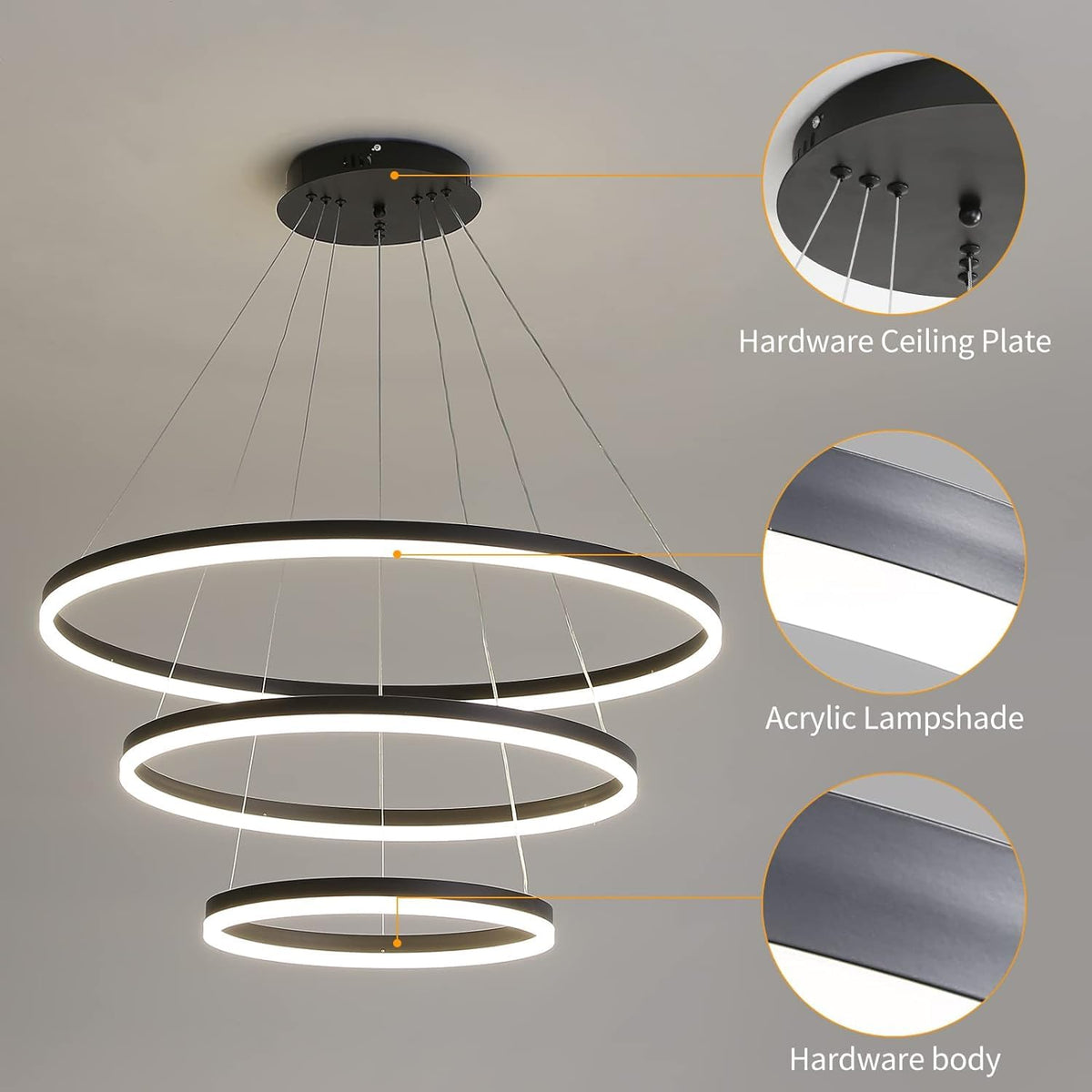 Modern Chandeliers for Living Room (Black / 30.3in)