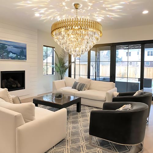 32 inch Gold Crystal Chandelier 6 (D32"XH19.6" Gold)