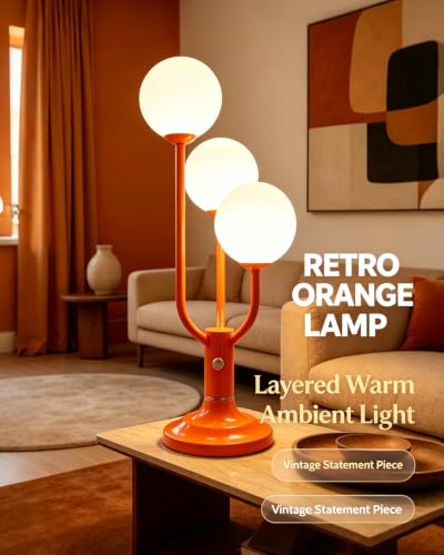 Vintage Orange Table Lamp Dimmable Globe Lamp G9 3 Bulbs Included (02-Orange-Globe-3U)