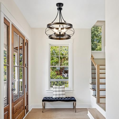 5 Light Farmhouse Chandelier (Bronze / 17.72"【E12】)