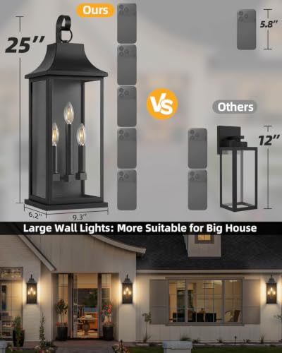 25" Extra Large Outdoor Wall Lanterns 2 Pack (Black / 25 Inch)