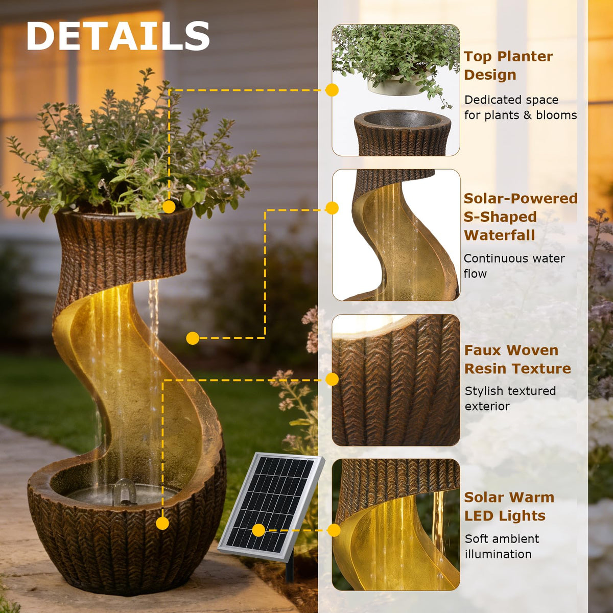 26.77" Tall Solar Water Fountain Outdoor Waterfall Feature (Solar Version-26.77'' H)