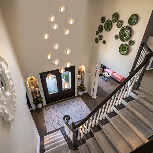 14 Lights Staircase Chandelier for High Ceiling (14 Light / Nickel Canopy)