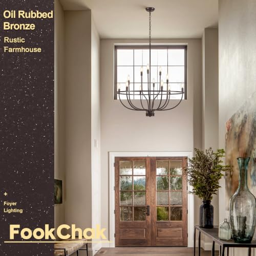 12 Light Farmhouse Oil Rubbed Bronze Chandelier Large High Ceiling Foyer Metal Candle Chandeliers for Dining Room Hanging Lighting for Kitchen Living Room Entryway (Oil-Rubbed Bronze / 36in)