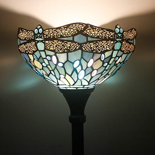 Tiffany Floor Lamp Sea Blue Stained Glass Torchiere Pole Light