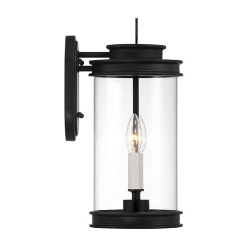 5-904-BK Englewood Traditional Vintage Coastal Clear Glass Outdoor Wall Lantern, 2-Light 80 Total Watts, 15" H x 7" W, Matte Black (15" Height)