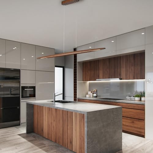51" Wood Linear Pendant Light Wood Dining Room Light Fixture Modern Pool Table Lights Kitchen Island Lights for Dining Room Bar Kitchen Island Walnut Color (Walnut / 51in)