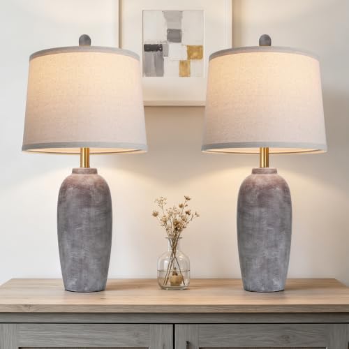 26 Inch Farmhouse Ceramic Jar Table Lamps Set of 2 (Earth Brown)