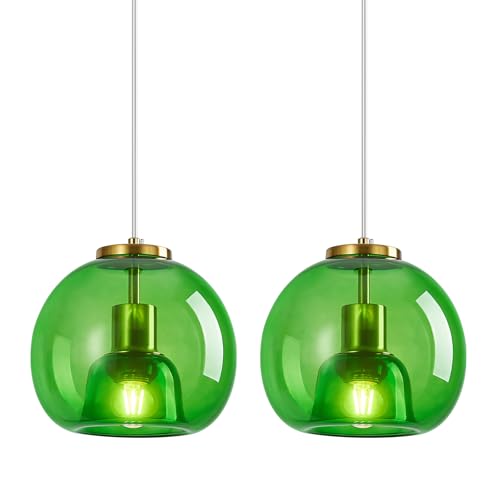Emerald Green Glass Pendant Lights Kitchen Island (Emerald Green(7.87 in) / 2-Pack)