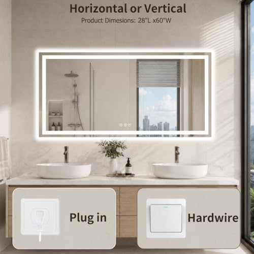 28"x60" LED Bathroom Mirror with Lights (60"L x 28"W)