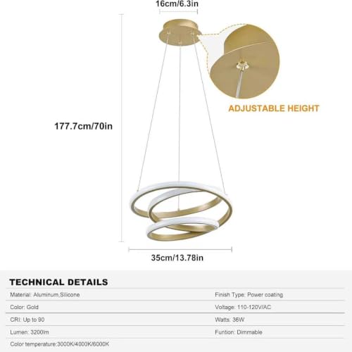 13.78 inches Gold Dimmable Modern Led Chandelier with Remote Control (Gold / 13.78 inches)