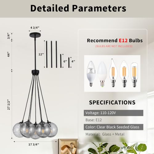 7LT Black Sputnik Bubble Chandelier (Black-Smoke-7 Light / Black-Smoke-17.75")